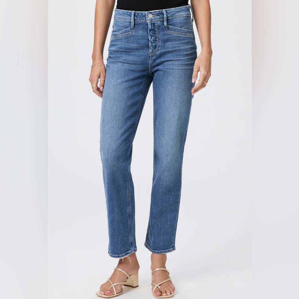 Euc Paige Sarah Straight Ankle Jean In Legit Distressed Heavy Grinded Hem Sz 29